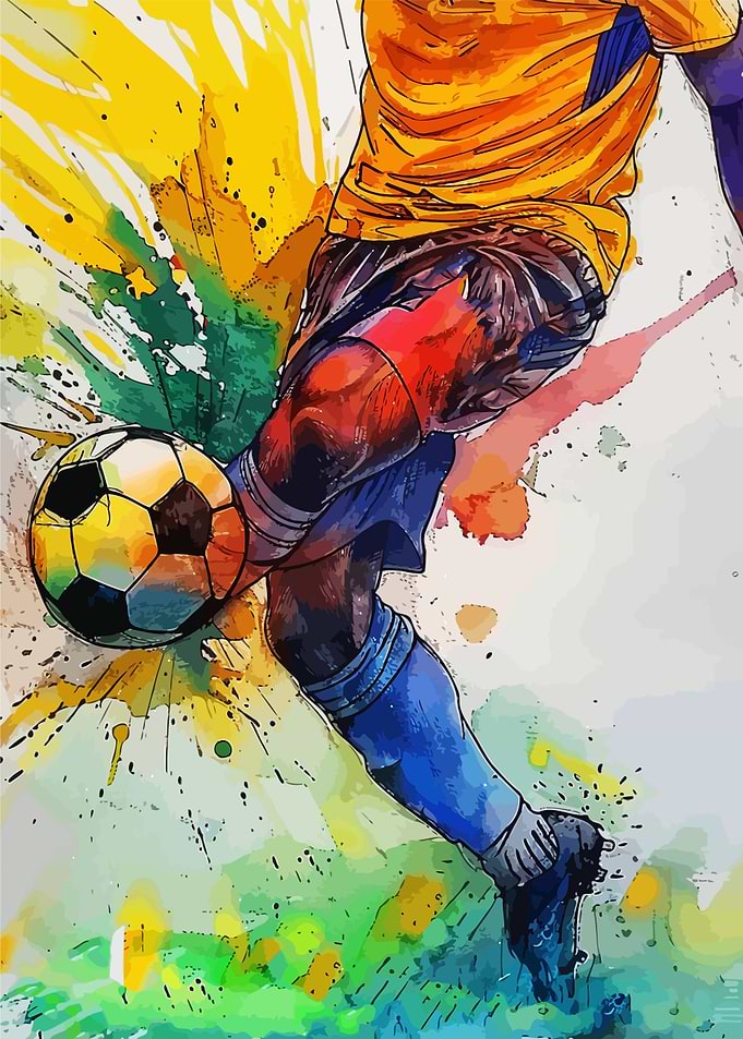 Watercolor Soccer Player Kicking Ball