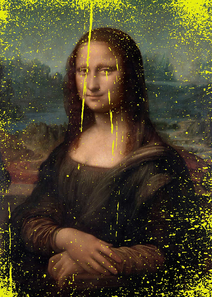 Mona Lisa with Yellow Paint Splatter