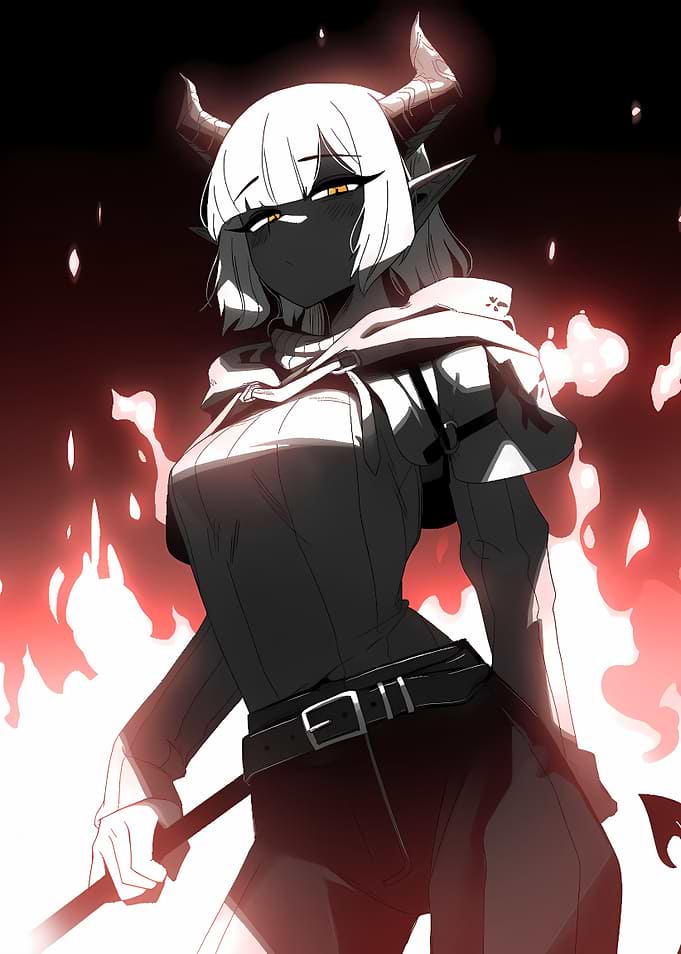 Anime Demon Girl in Fiery Setting