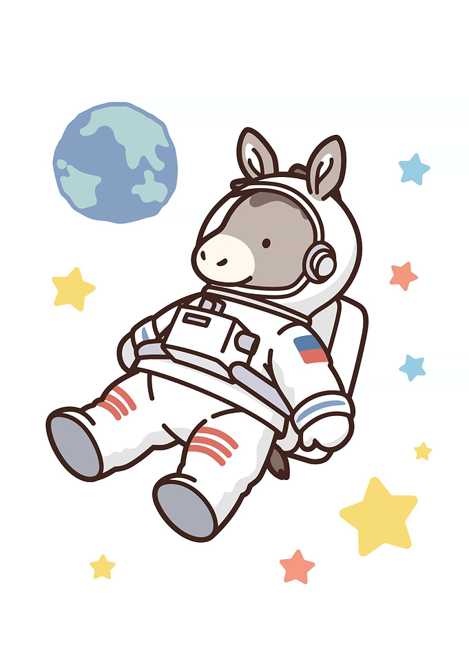 Cartoon Donkey Astronaut in Space