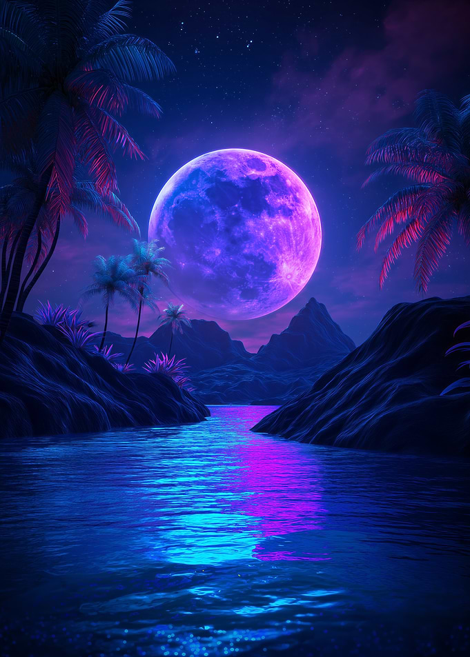 A futuristic alien world with a vibrant moon