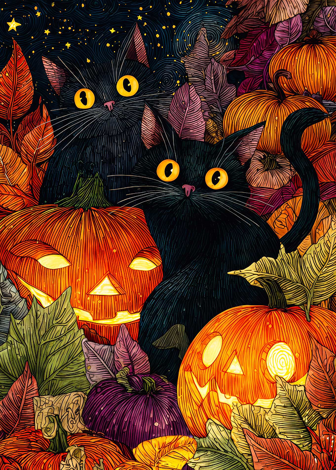 Halloween Cats and Pumpkins