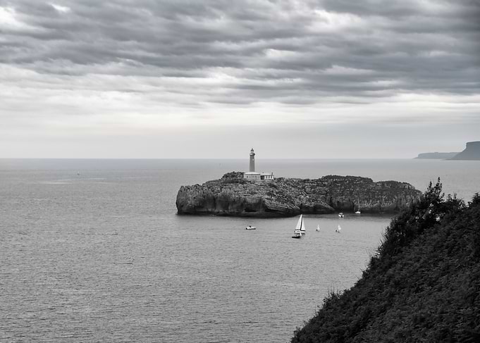 Black and White Lighthouse Seascape