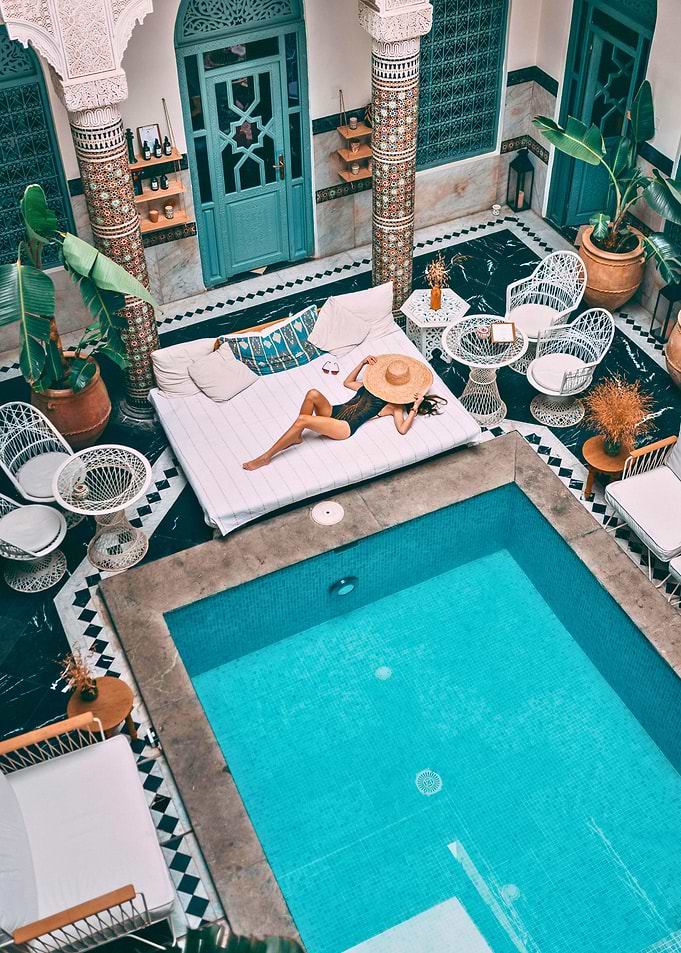 Woman relaxing in Marrakech Riad