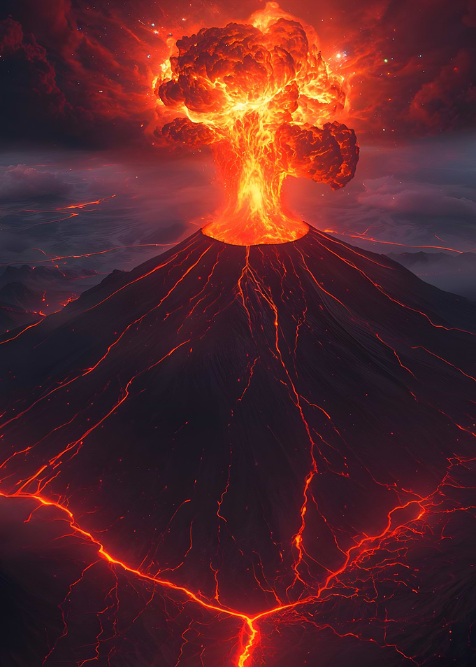 Volcanic Eruption with Lava Flow