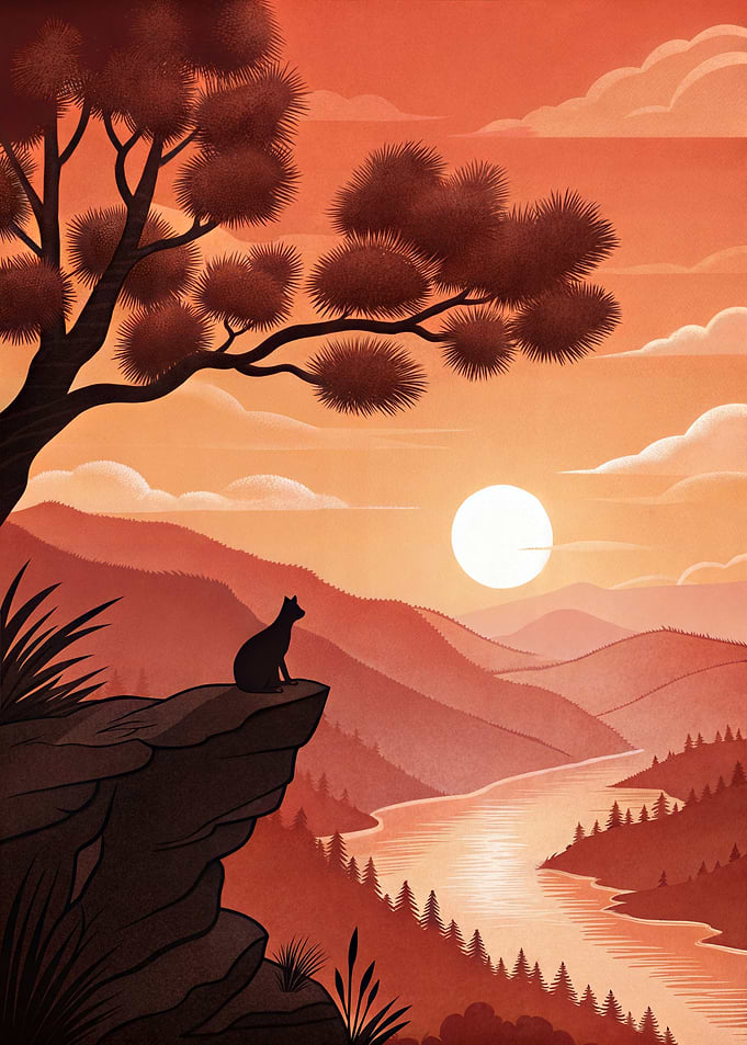 Cat Silhouette at Sunset Landscape Nature