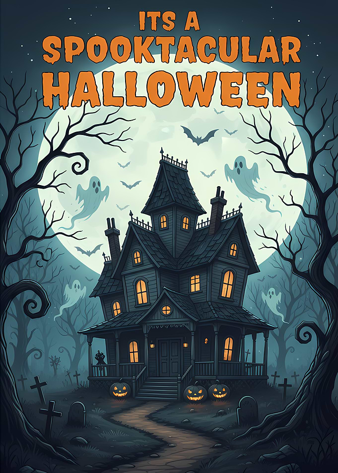 Spooktacular Halloween Haunted House Illustration