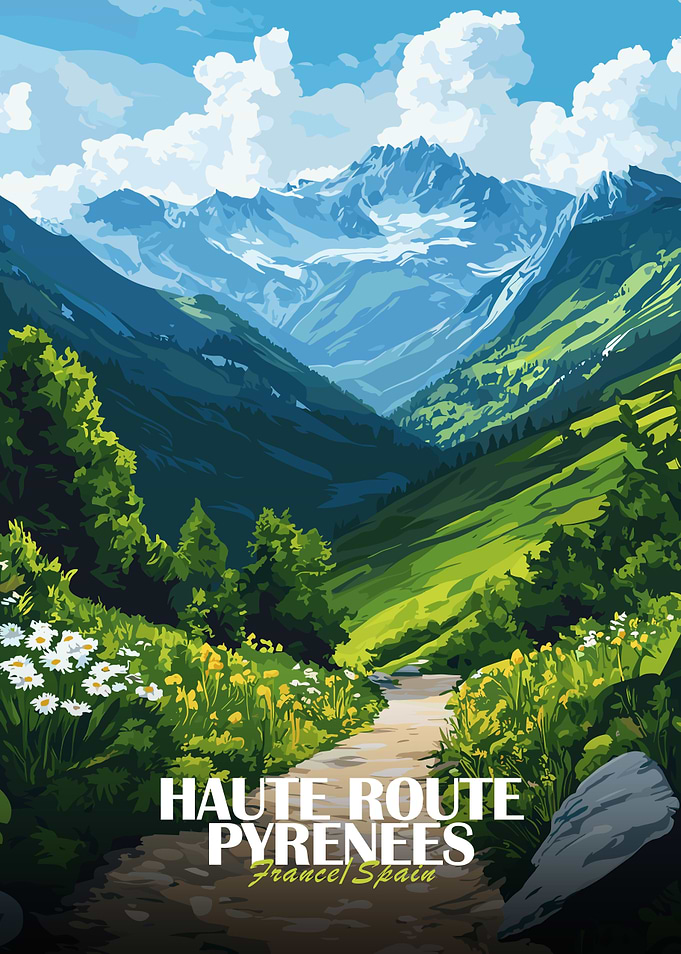 Haute Route Pyrenees Landscape Illustration