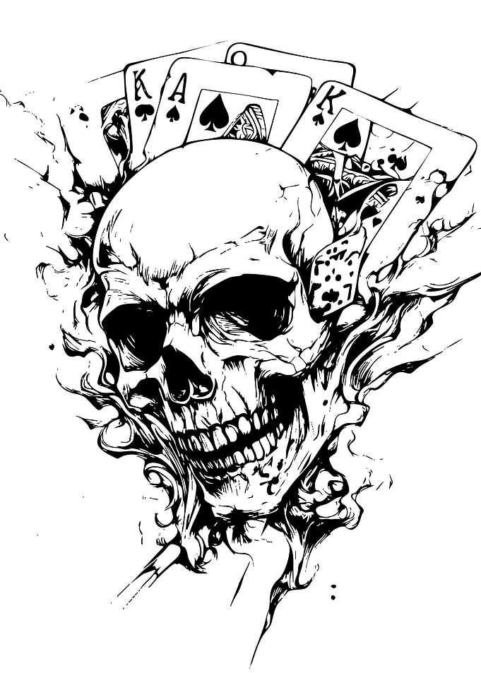 Skull with Playing Cards Illustration