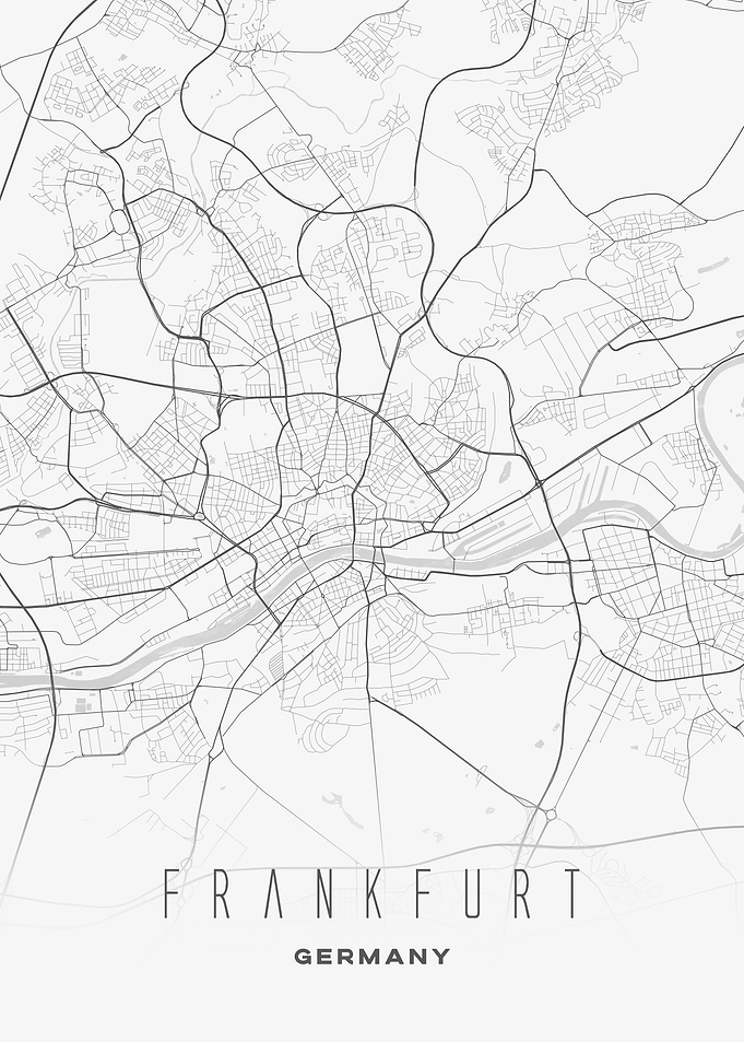 Minimalist Map of Frankfurt - Modern Germany City Wall Art