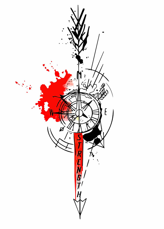Strength Arrow Compass Tattoo Design