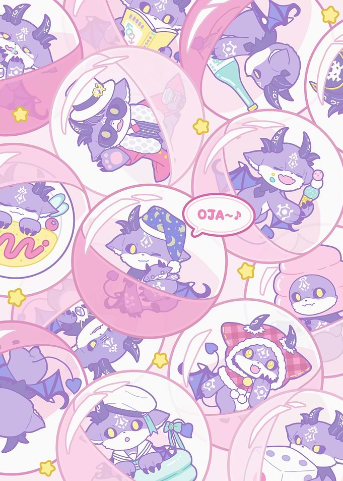 Cute Cartoon Character Pattern in Bubbles