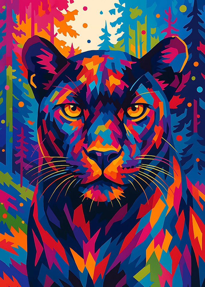 Colorful Panther Portrait in Forest