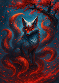 Nine-tailed Fox in Red and Blue