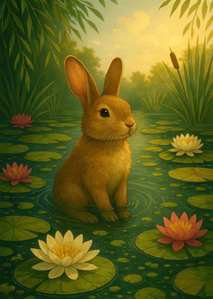 Rabbit in a Lily Pond