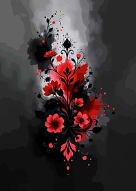 Red and Black Floral Watercolor