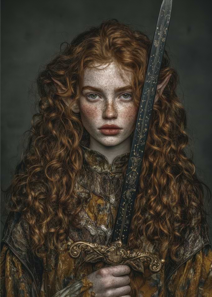 Red-haired Elf with Sword Portrait