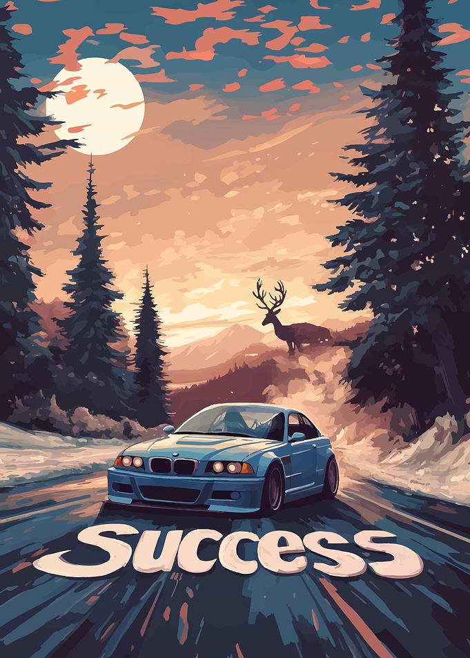 Blue Car Success Landscape