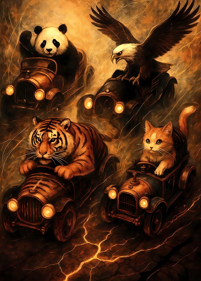 Abstract Fantasy #80 - Animals Racing in Vintage Cars