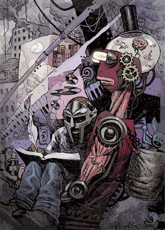 MF DOOM Illustration with Steampunk Elements