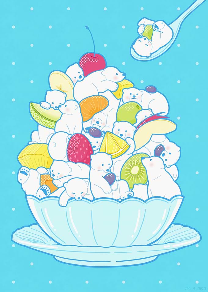 Polar Bear Fruit Parfait Illustration