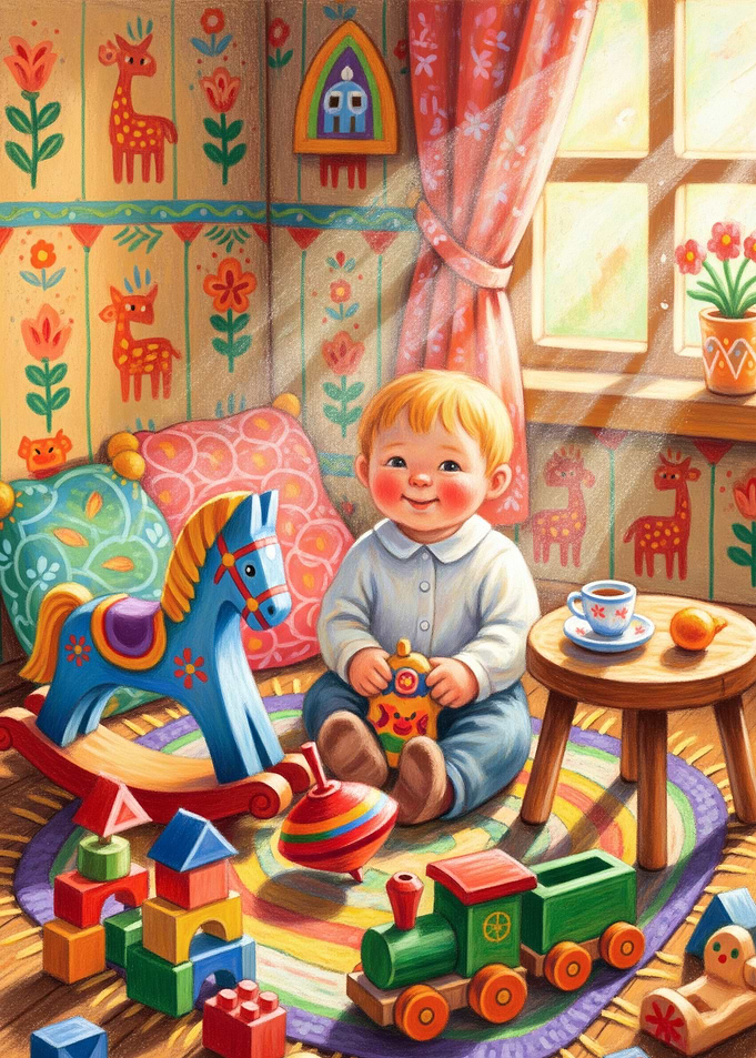 Baby Surrounded by Toys in Playroom