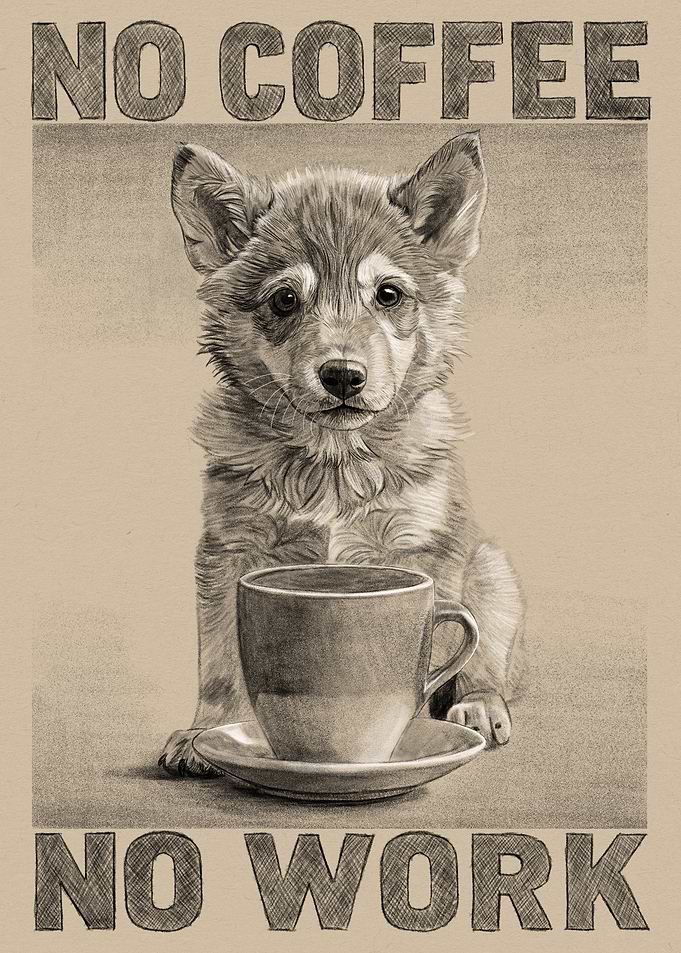 No Coffee, No Work Dog Art