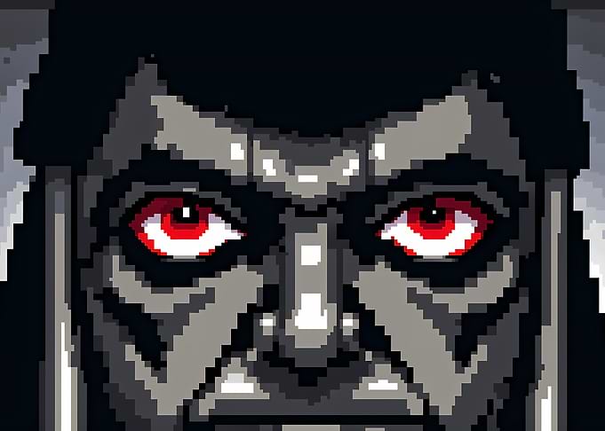 Pixel Art Portrait with Red Eyes