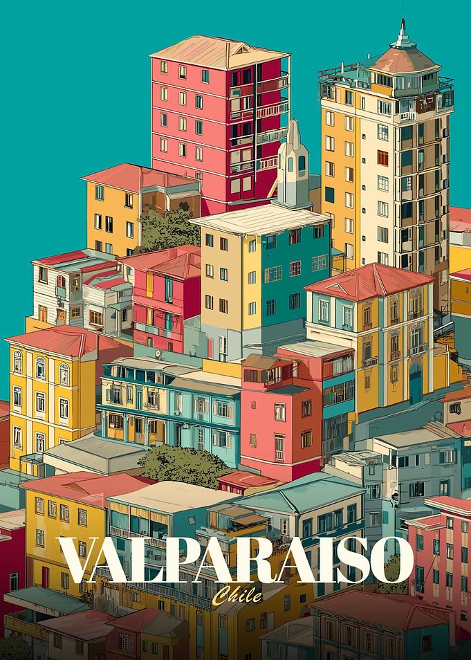 Valparaiso, Chile Cityscape Illustration