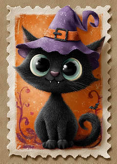 Cute Black Cat Witch Halloween