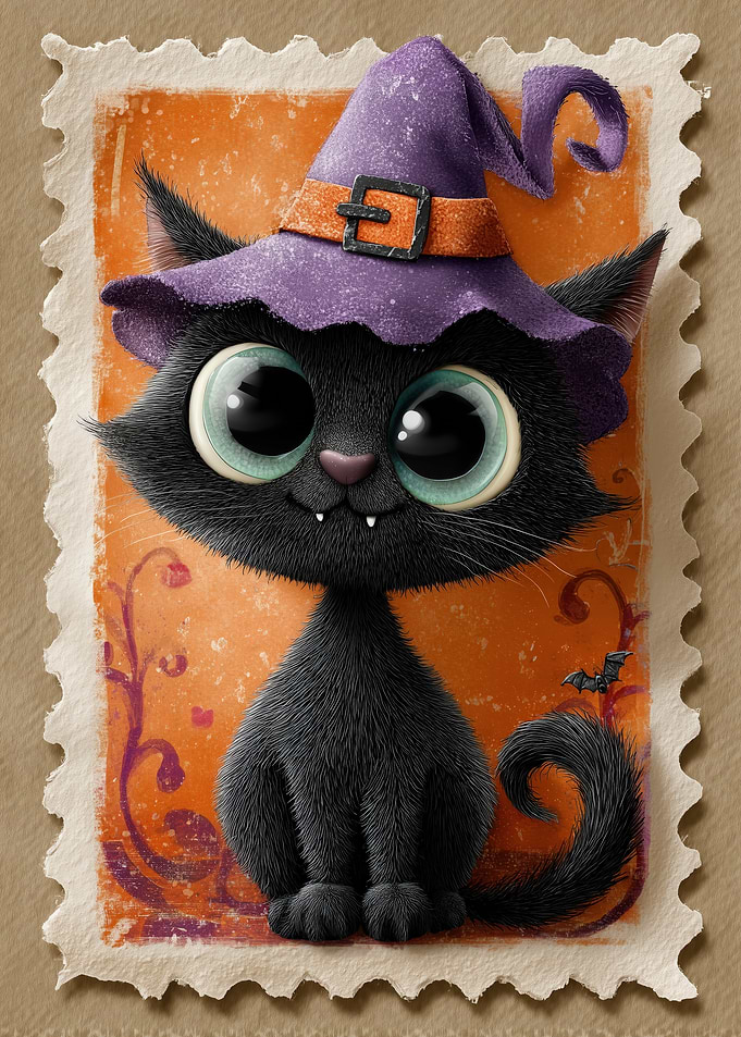 Cute Black Cat Witch Halloween