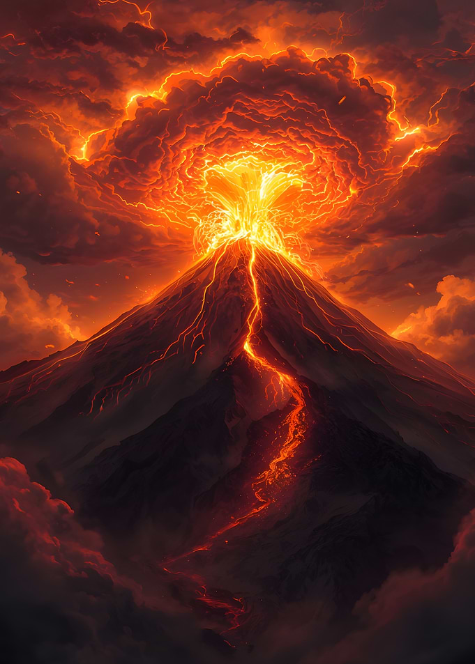 Volcanic Eruption with Lava Flow
