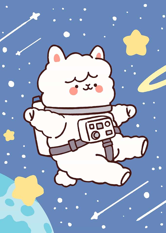 Cute Cartoon Alpaca Astronaut in Space