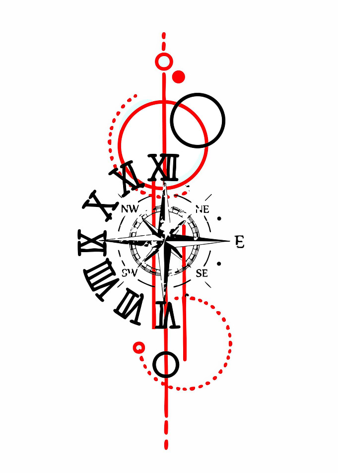 Compass and Clock Abstract Design