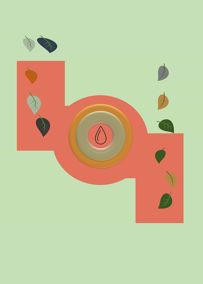 Abstract Autumn Leaves and Water Drop