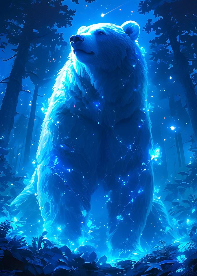 Luminous Bear in Enchanted Forest