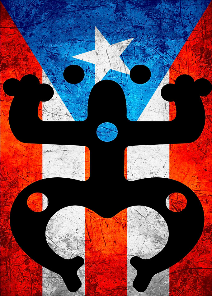 Puerto Rico Flag with Coqui Taino Symbol