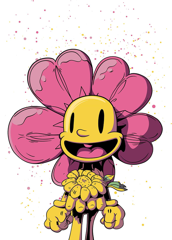 Cartoon Flower Character with Smiling Face