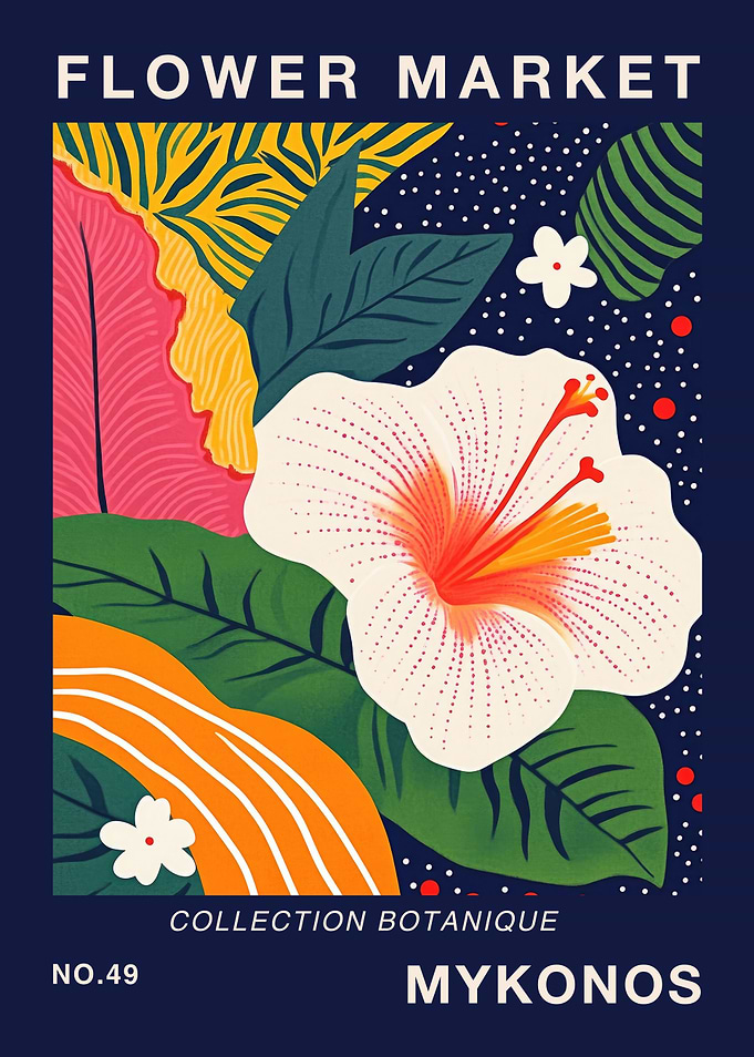 Mykonos Flower Market Travel Poster