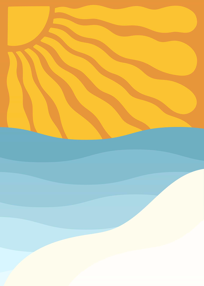 Minimalist Beach Scene with Sun