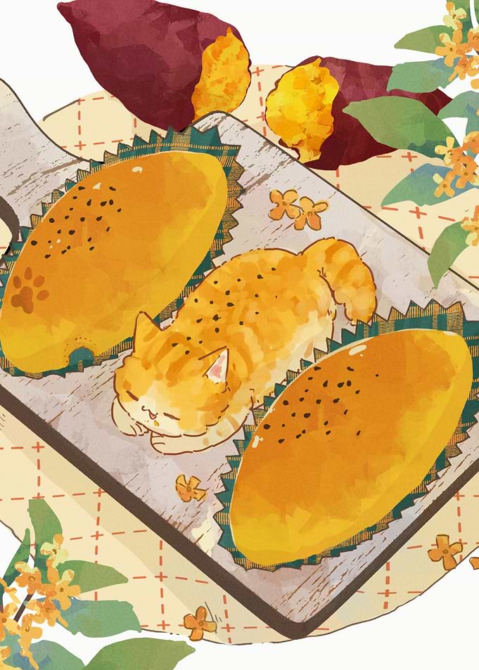 Cat loaf and sweet potatoes art