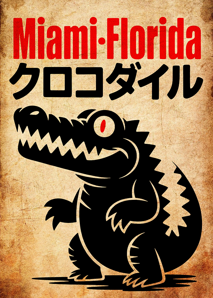 Miami Florida Crocodile Japanese Style Poster