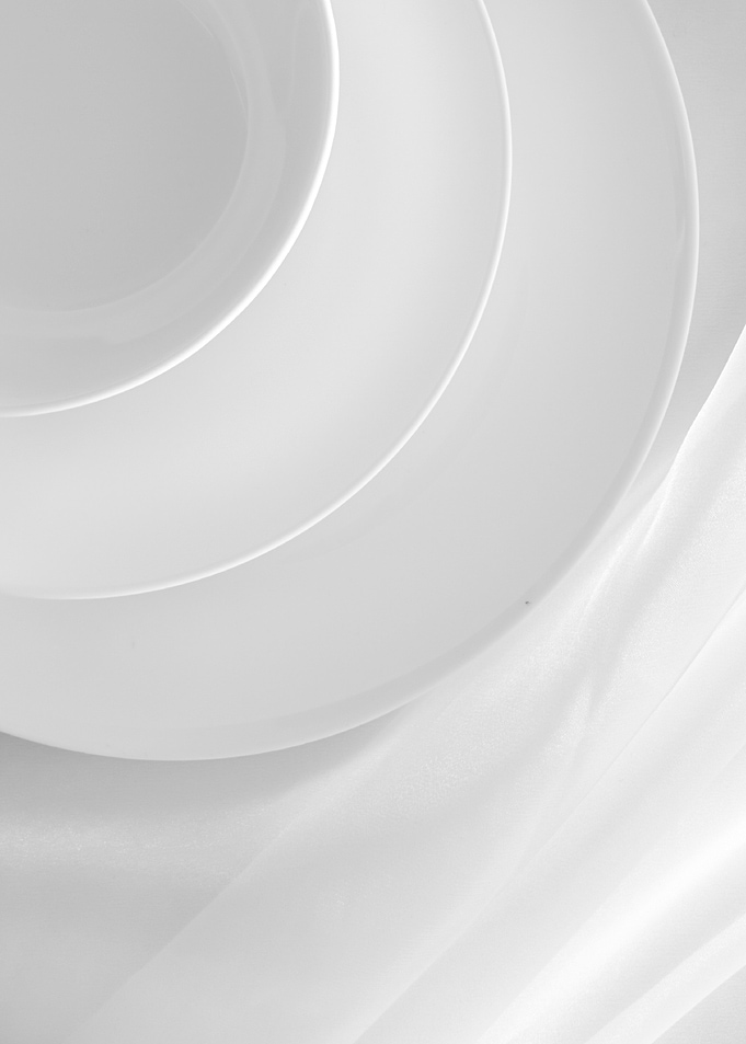 White Plates and Fabric Still Life