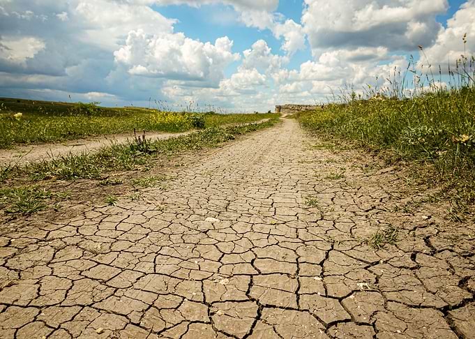 Cracked Earth Path Under Cloudy Sky