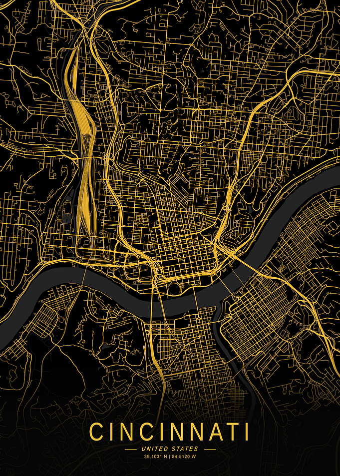 Golden Cincinnati City Map