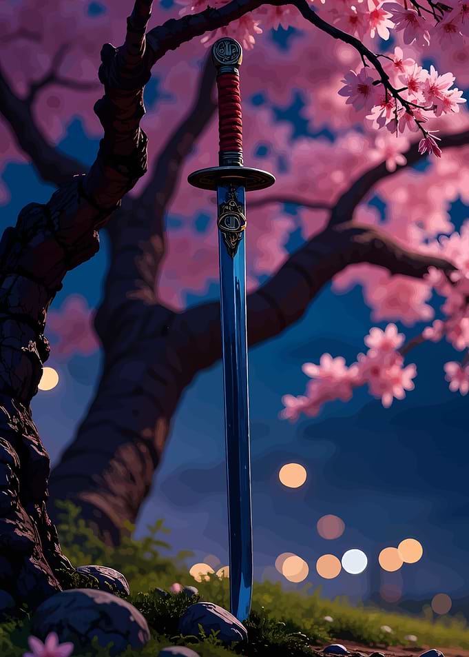 Katana under Cherry Blossom Tree