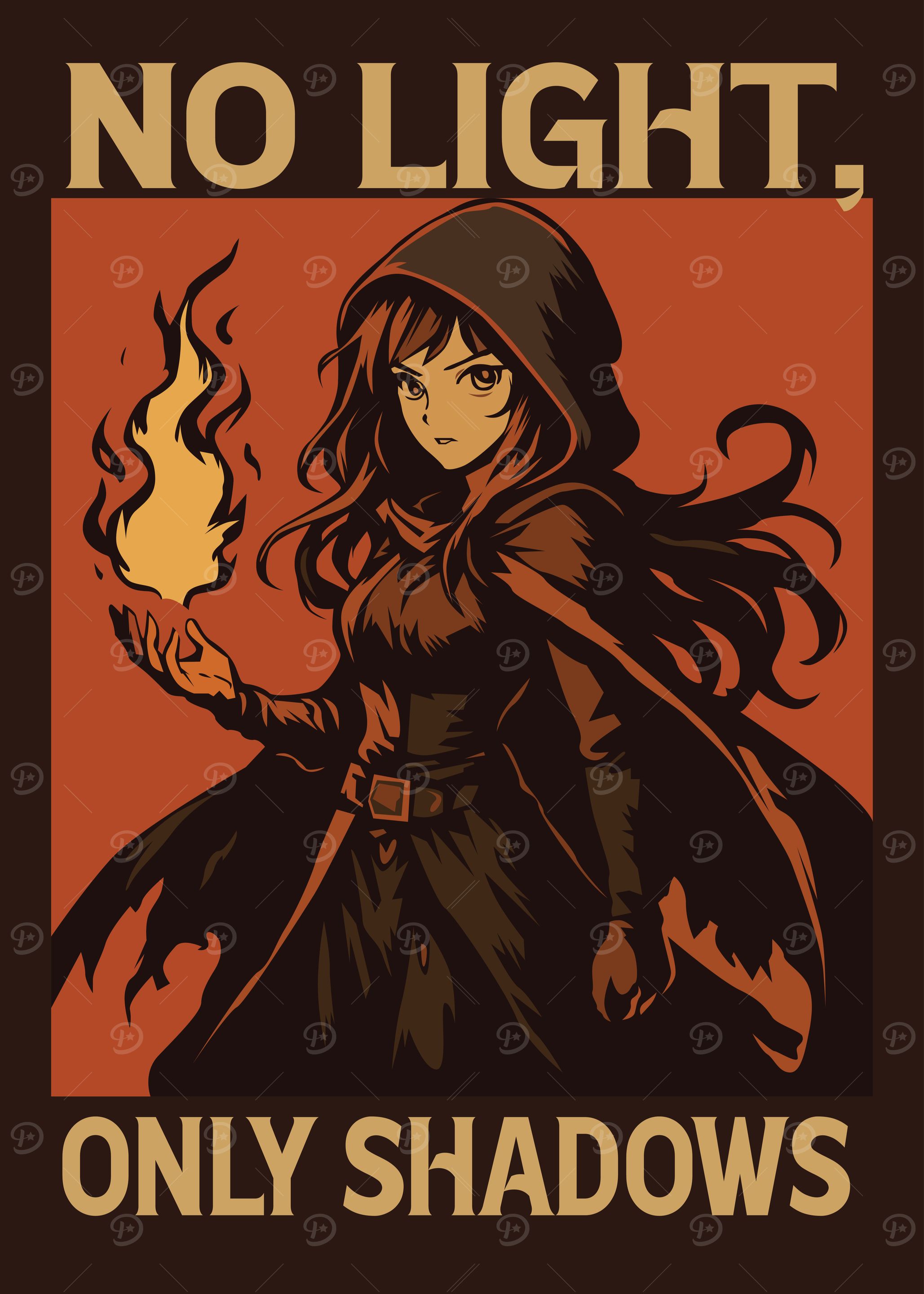 Anime Girl with Fire and Shadows