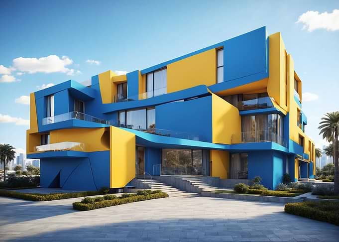 Modern Blue and Yellow Building Exterior