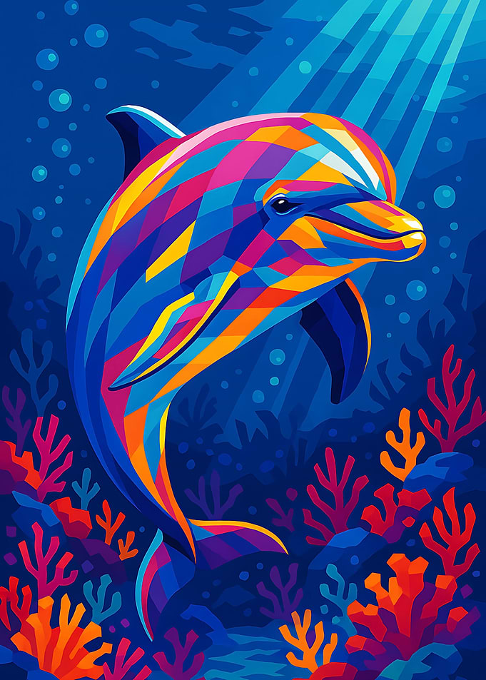 Colorful Geometric Dolphin in Ocean Art