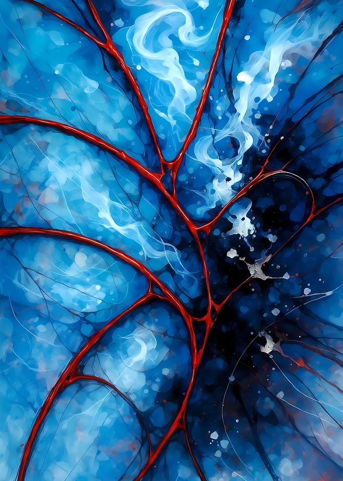 Abstract Porcelain #97 - Abstract Blue and Red Vein Art